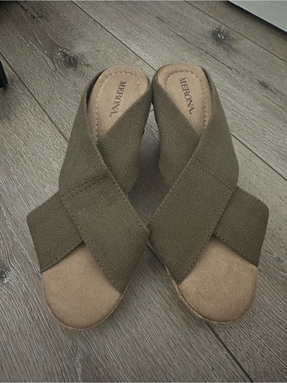 Merona Olive Fabric Crossover Wedges